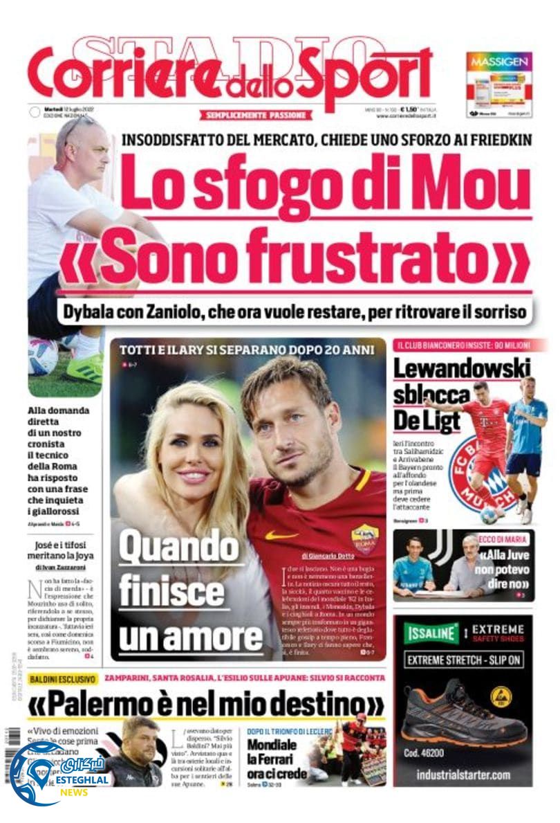 روزنامه ورزشی کوریره دلو اسپورت سه شنبه 21 تیر 1401