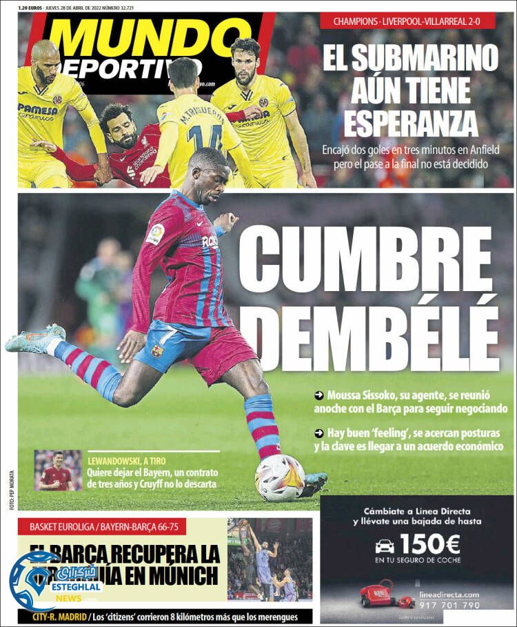 روزنامه ورزشی موندو دپورتیوو پنجشنبه 8 اردیبهشت 1401