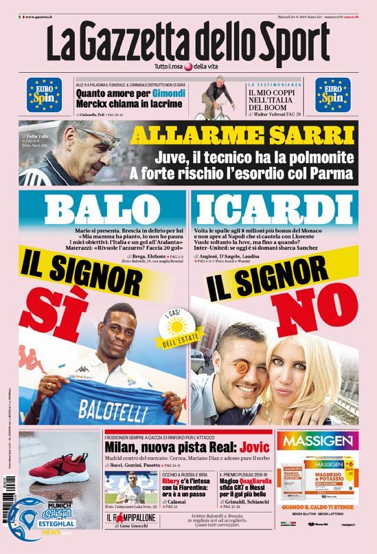 روزنامه ورزشی گاتزتا دلو اسپورت سه شنبه 29 مرداد 1398