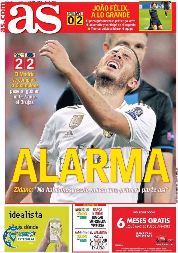 روزنامه ورزشی آاس چهارشنبه 10 مهر 1398