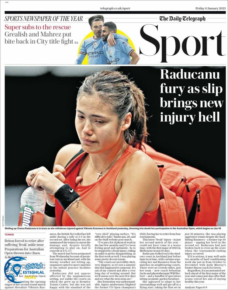 روزنامه ورزشی تلگراف اسپورت جمعه 16 دی 1401