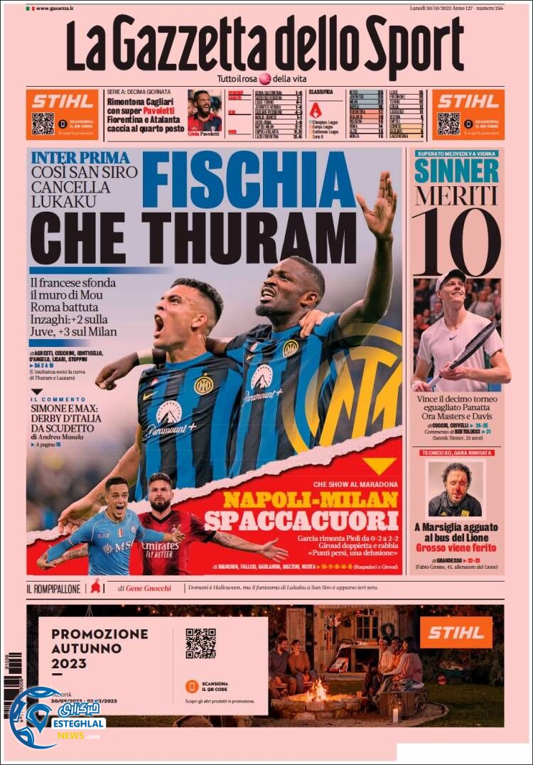 روزنامه ورزشی گاتزتا دلو اسپورت دوشنبه 8 آبان 1402 