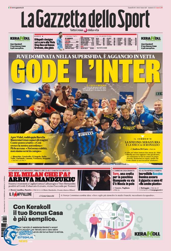 روزنامه ورزشی گاتزتا دلو اسپورت دوشنبه 29 دی 1399