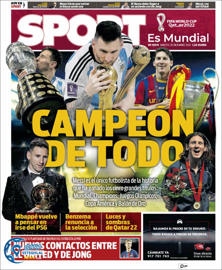 روزنامه ورزشی اسپورت سه شنبه 29 آذر 1401