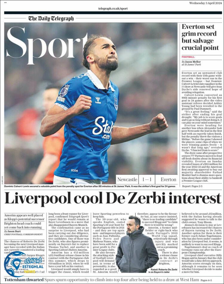 روزنامه ورزشی تلگراف اسپورت چهارشنبه 15 فروردین 1403 