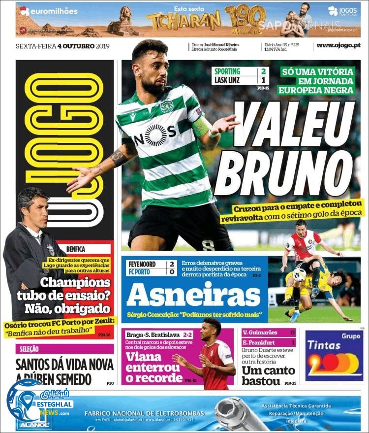 روزنامه ورزشی جوگو جمعه 12 مهر 1398