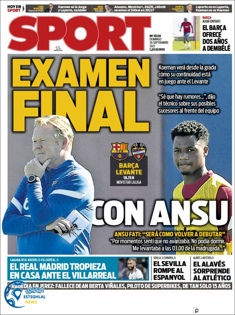 روزنامه ورزشی اسپورت یکشنبه 4 مهر 1400