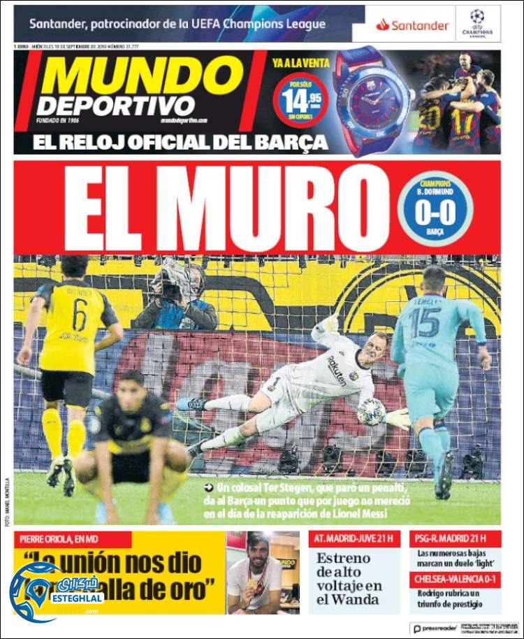 روزنامه ورزشی موندو دپورتیوو چهارشنبه 27 شهریور 1398