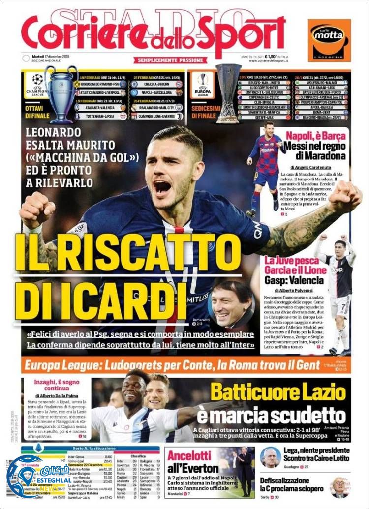 روزنامه ورزشی کوریره دلو اسپورت سه شنبه 26 آذر 1398