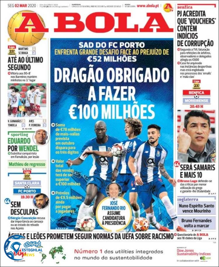 روزنامه ورزشی آبولا دوشنبه 12 اسفند 1398