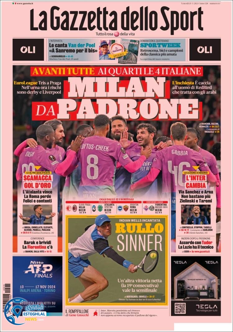 روزنامه ورزشی گانرتا دلو اسپورت جمعه 25 اسفند 1402 