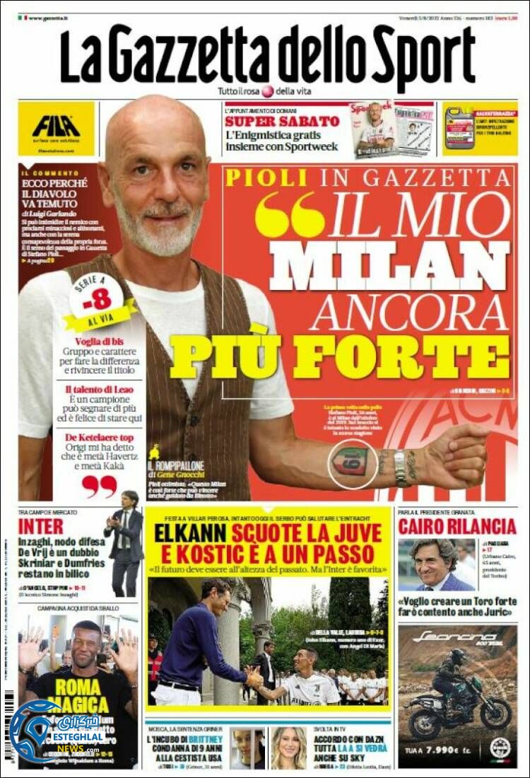 روزنامه ورزشی گاتزتا دلو اسپورت جمعه 14 مرداد 1401 