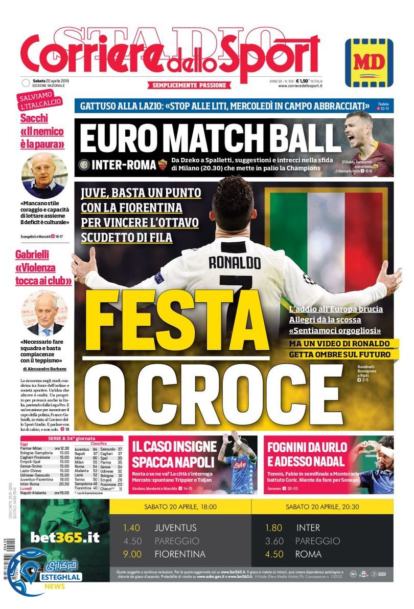 روزنامه ورزشی کوریره دلو اسپورت شنبه 31 فروردین 1398