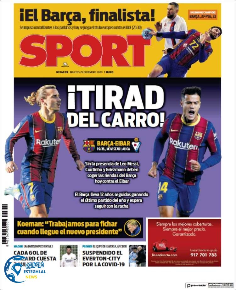 روزنامه ورزشی اسپورت سه شنبه 9 دی 1399