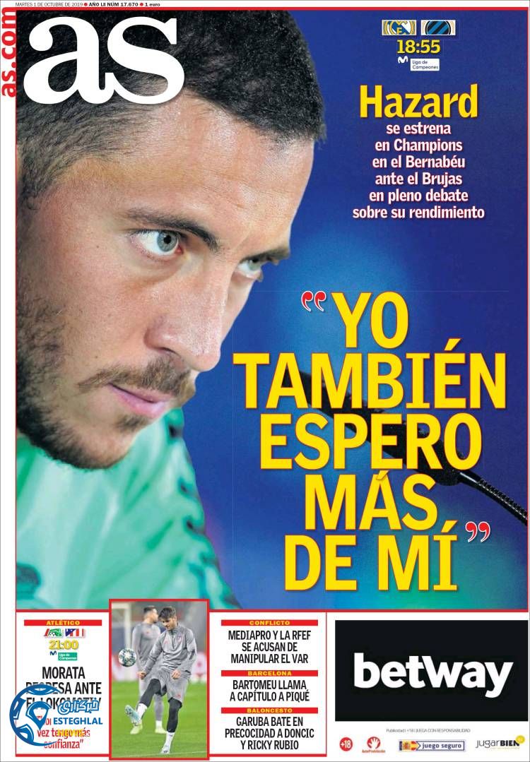 روزنامه ورزشی آاس سه شنبه 9 مهر 1398