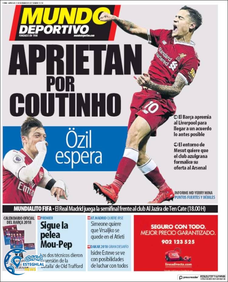 روزنامه ورزشی موندو دپورتیوو چهارشنبه 22 آذر 1396