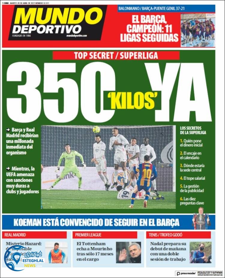 روزنامه ورزشی مموندو دپورتیوو سه شنبه 31 فروردین 1400