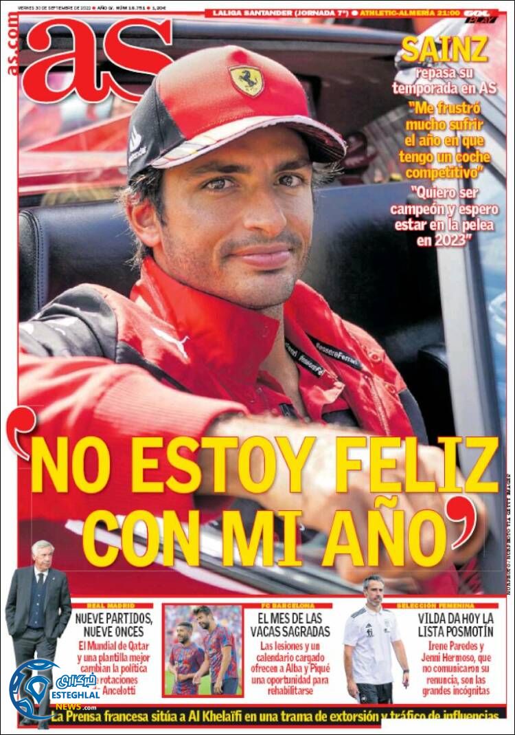 روزنامه ورزشی آ اس جمعه 8 مهر 1401 