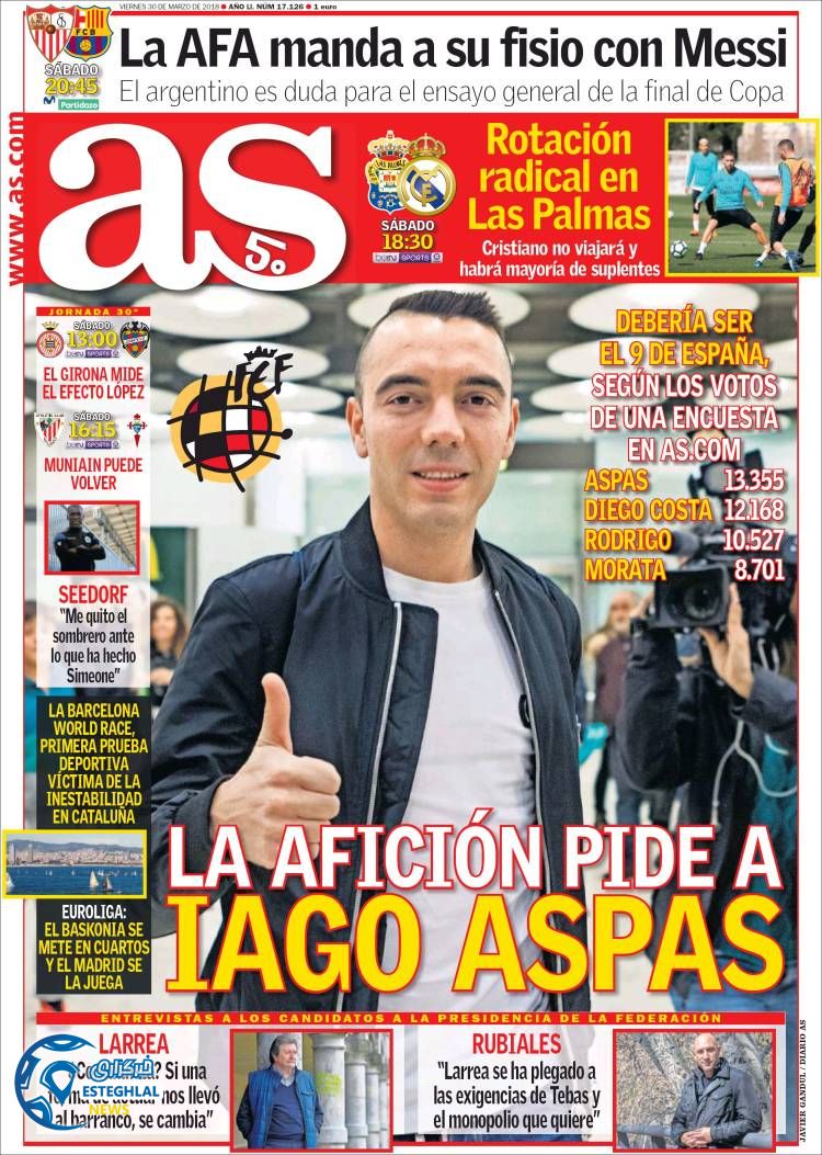 روزنامه ورزشی آ اس جمعه 10 فروردین 1397