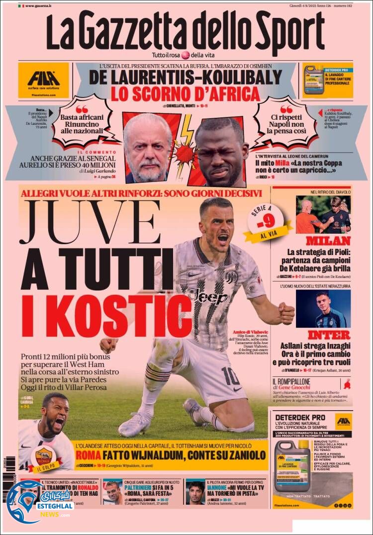 روزنامه ورزشی گاتزتا دلو اسپورت پنجشنبه 13 مرداد 1401 