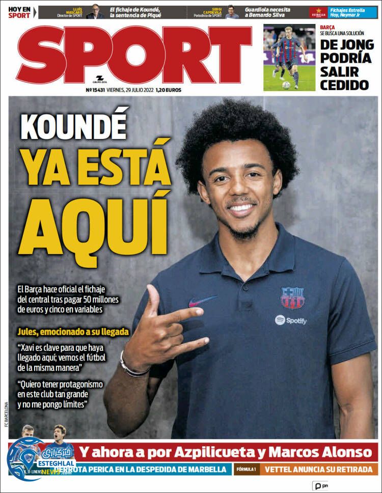 روزنامه ورزشی اسپورت جمعه 7 مرداد 1401 