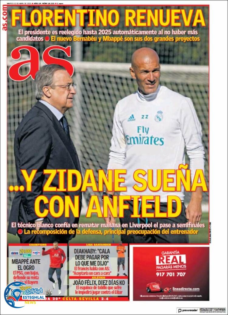 روزنامه ورزشی آ اس سه شنبه 24 فروردین 1400