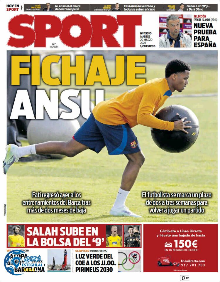 روزنامه ورزشی اسپورت سه شنبه 9 فروردین 1401