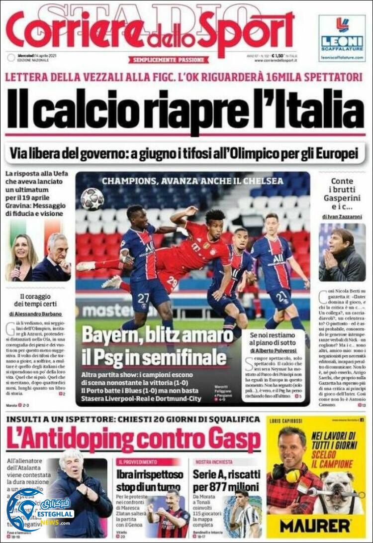 روزنامه ورزشی کوریره دلو اسپورت چهارشنبه 25 فروردین 1400