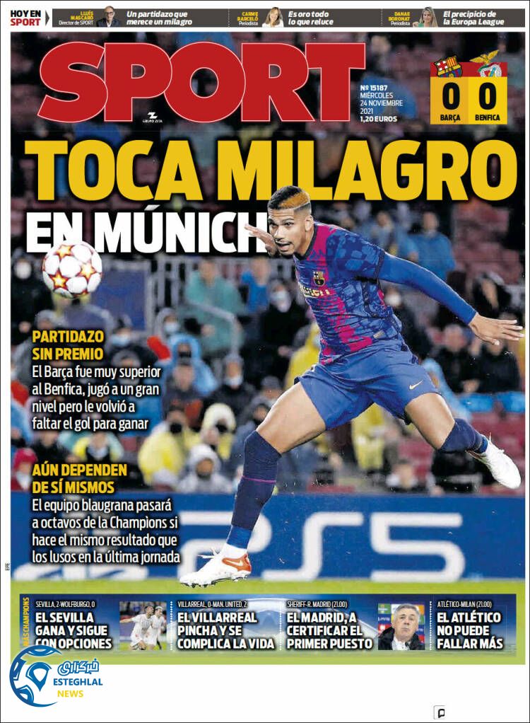 روزنامه ورزشی اسپورت چهارشنبه 3 آذر 1400