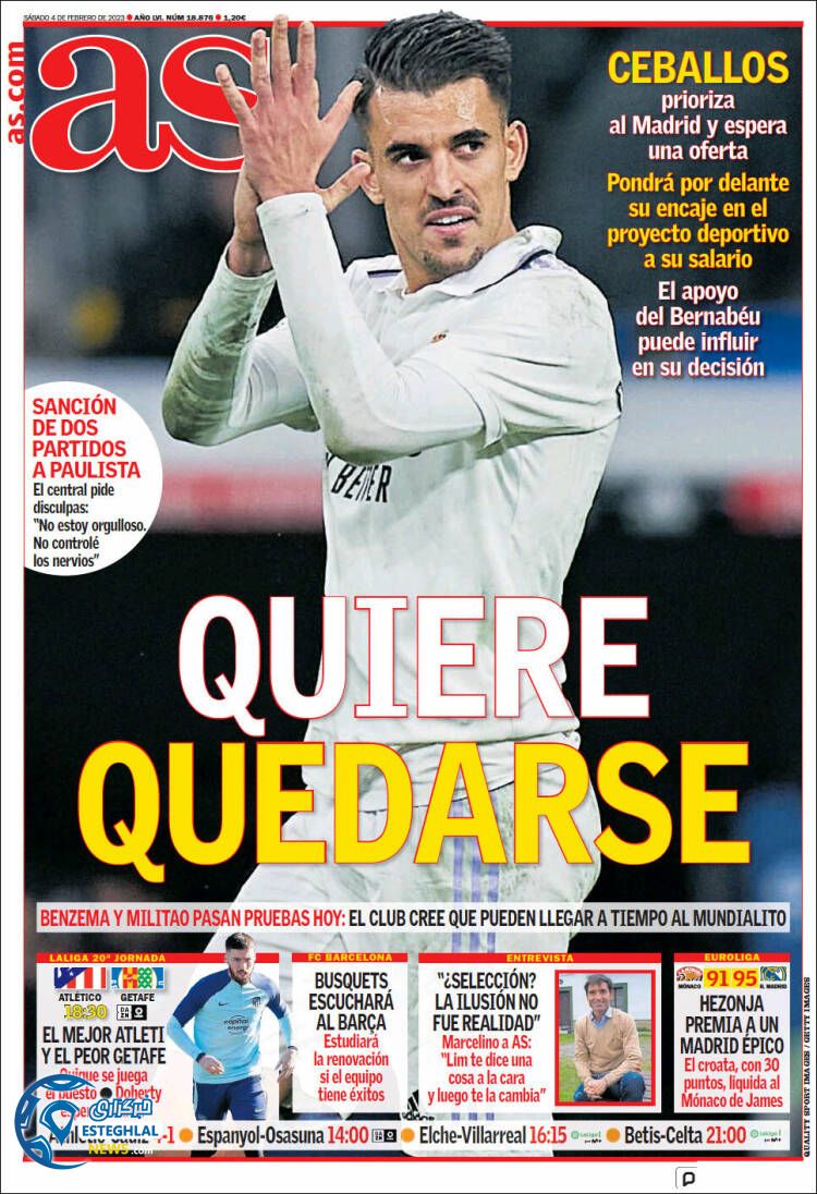 روزنامه ورزشی آ اس شنبه 15 بهمن 1401 