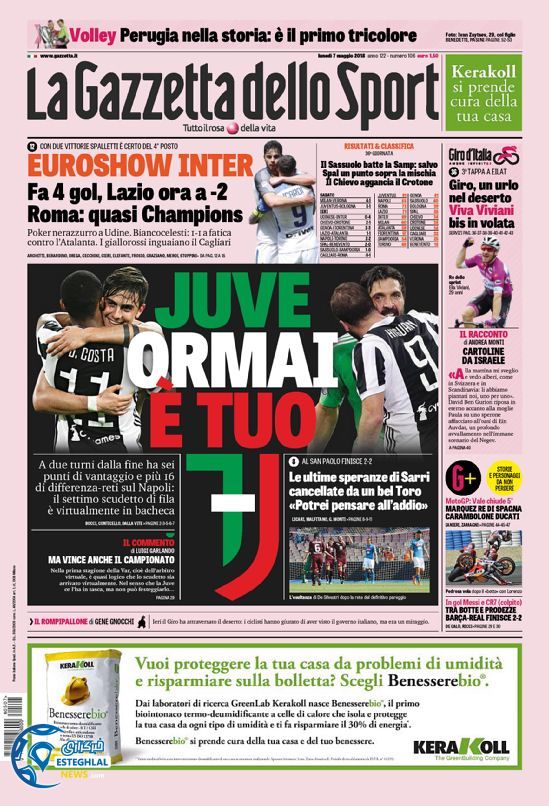 روزنامه گاتزتا دلو اسپورت دوشنبه 17 اردیبهشت 1397