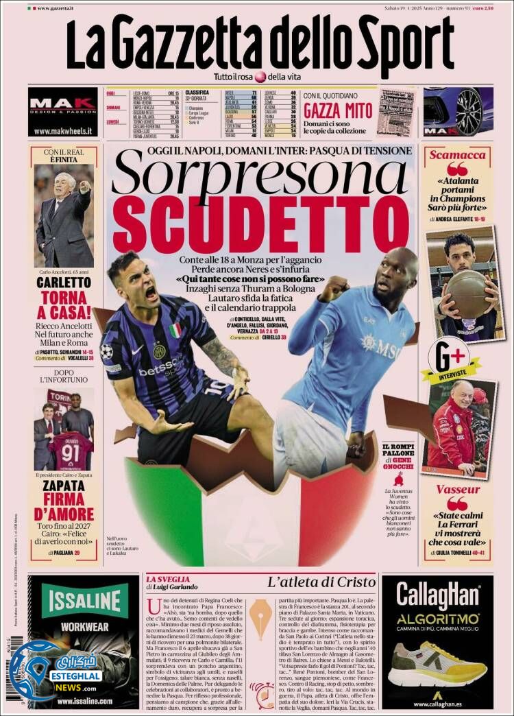 روزنامه  ورزشی گاتزتا دلو اسپورت شنبه 30 فروردین 1404 