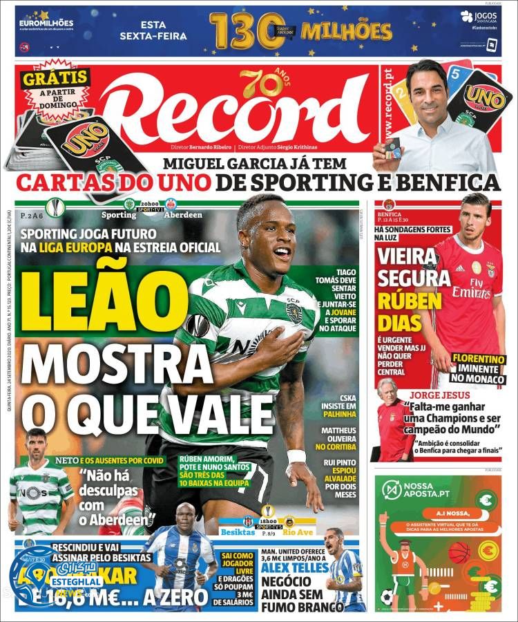 روزنامه ورزشی رکورد پنجشنبه 3 مهر 1399