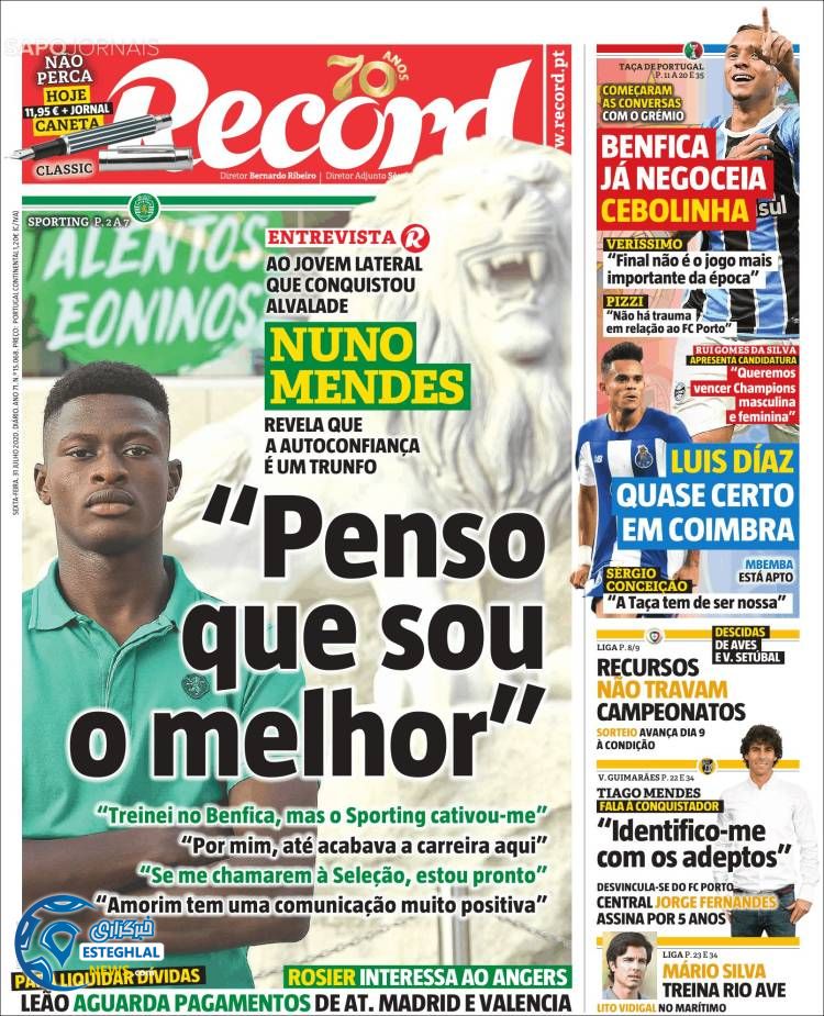 روزنامه ورزشی رکورد جمعه 10 مرداد 1399