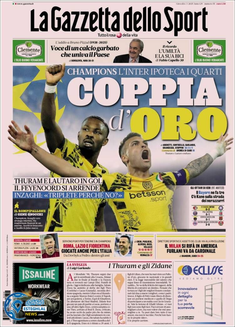 روزنامه  ورزشی گاتزتا دلو اسپورت پنجشنبه 16 اسفند 1403 