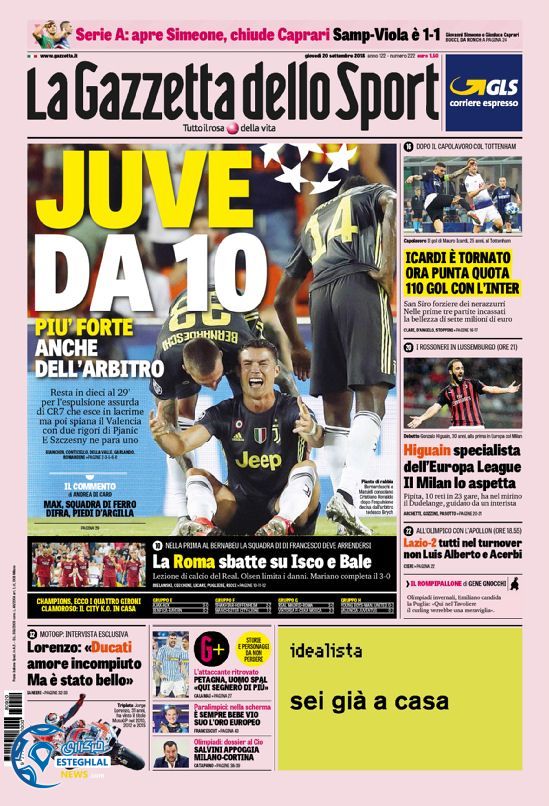 روزنامه ورزشی گاتزتا دلو اسپورت پنجشنبه 29 شهریور 1397