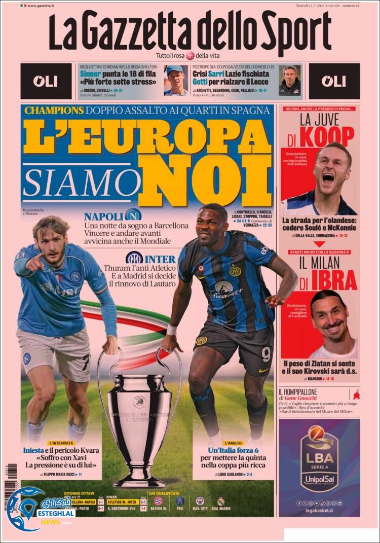 روزنامه ورزشی گاتزتا دلو اسپورت سه شنبه 22 اسفند 1402 