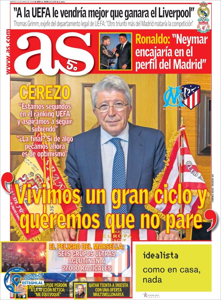 روزنامه ورزشی آ اس سه شنبه 25 اردیبهشت 1397