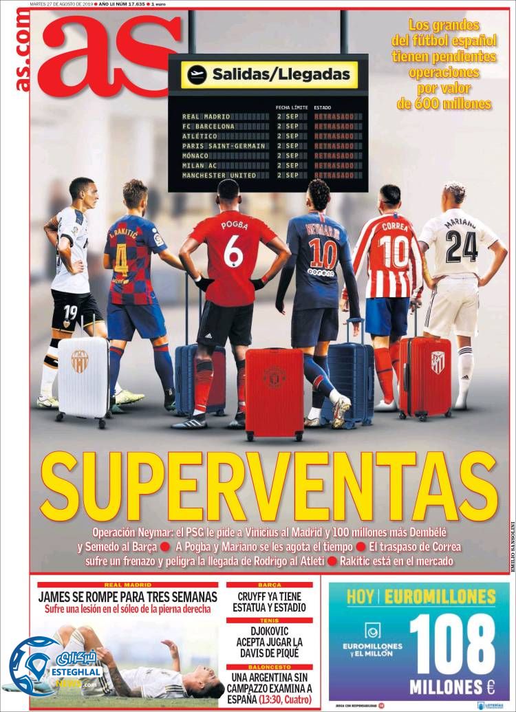 روزنامه ورزشی آاس سه شنبه 5 شهریور 1398