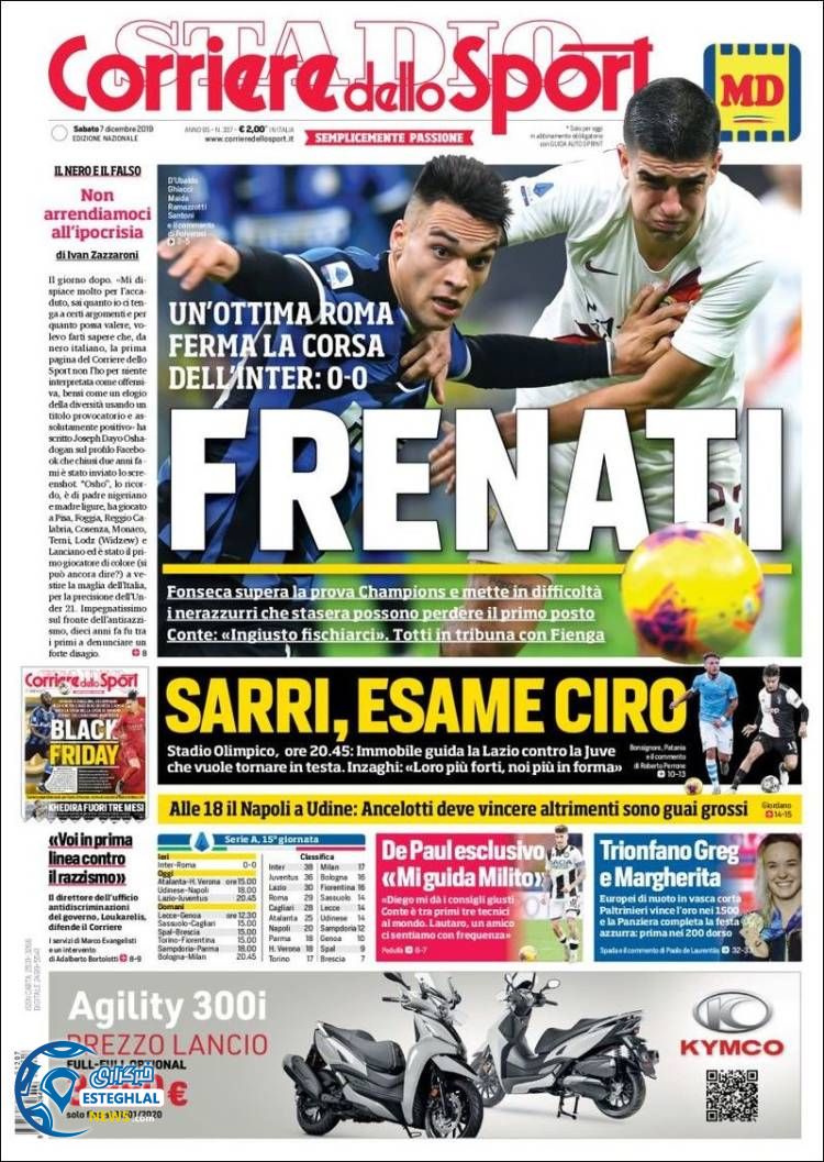 روزنامه ورزشی کوریره دلو اسپورت شنبه 16 آذر 1398