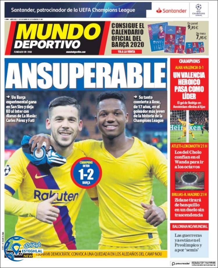 روزنامه ورزشی موندو دپورتیوو چهارشنبه 20 آذر 1398