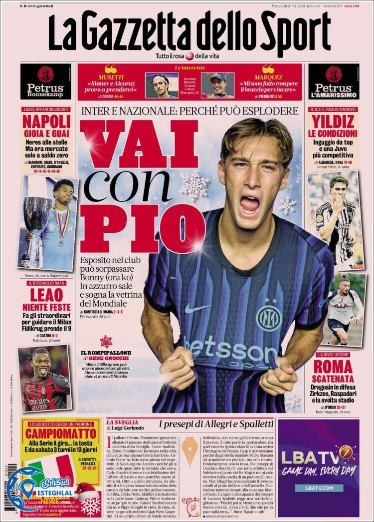 روزنامه  ورزشی گاتزتا دلو اسپورت چهارشنبه 3 دی 1404 