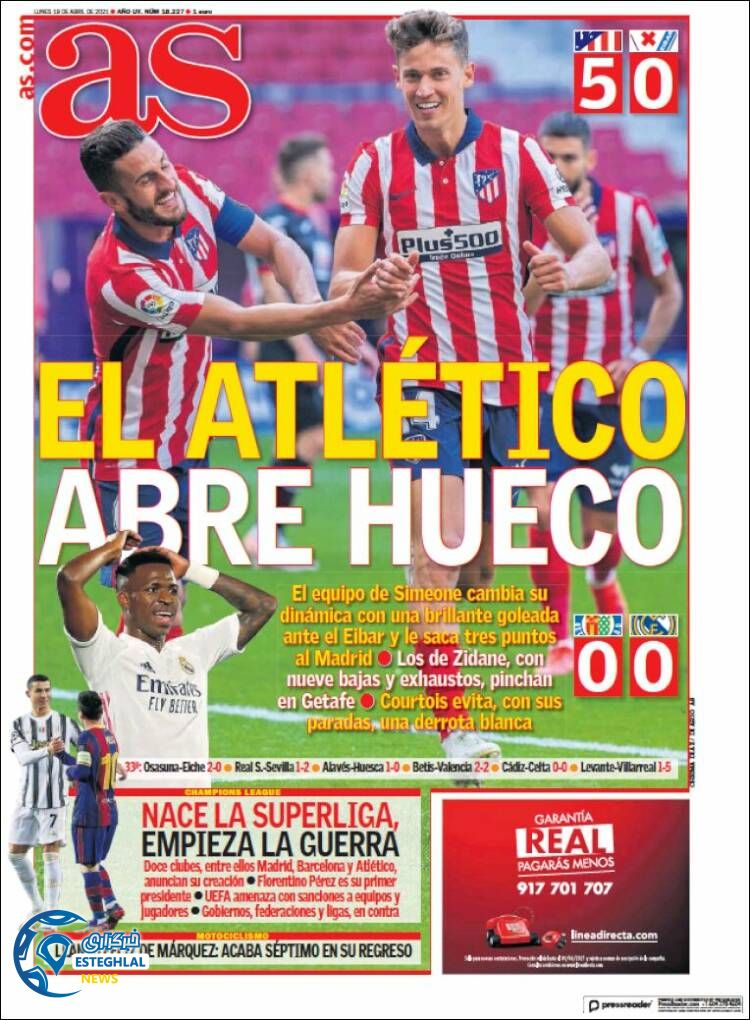 روزنامه ورزشی آ اس دوشنبه 30 فروردین 1400