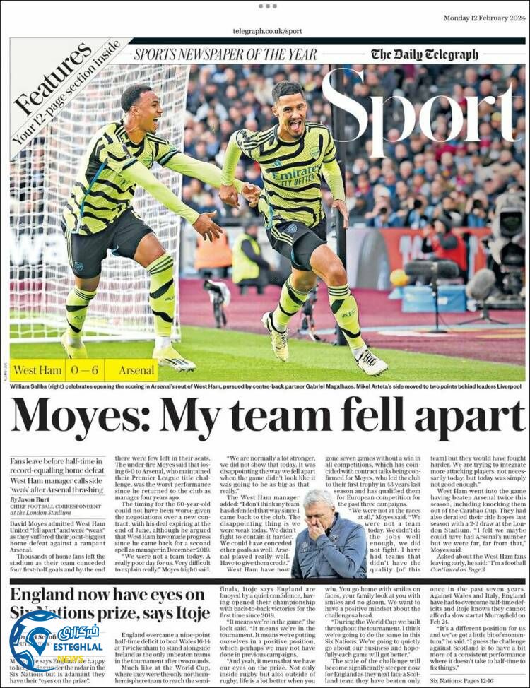 روزنامه ورزشی تلگراف اسپورت دوشنبه 23 بهمن 1402  