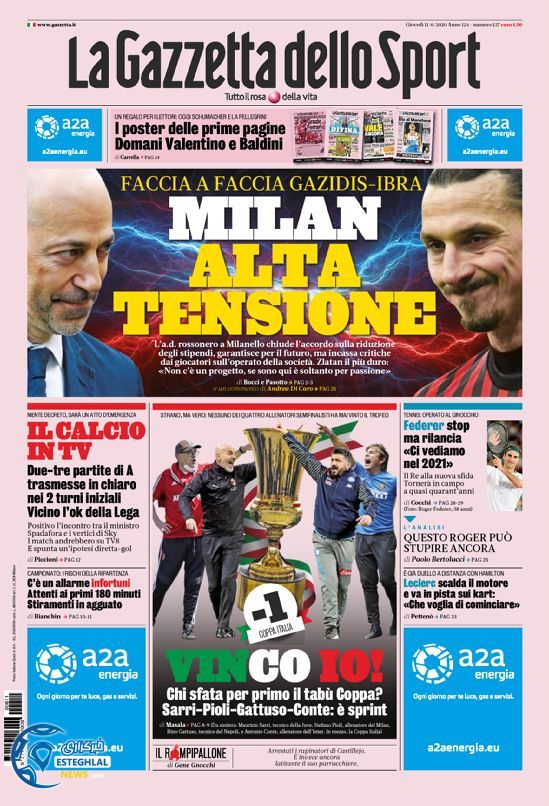 روزنامه ورزشی گاتزتا دلو اسپورت پنجشنبه 22 خرداد 1399