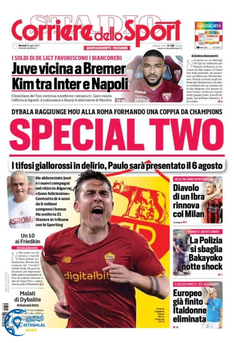 روزنامه ورزشی کوریره دلو اسپورت سه شنبه 28 تیر 1401