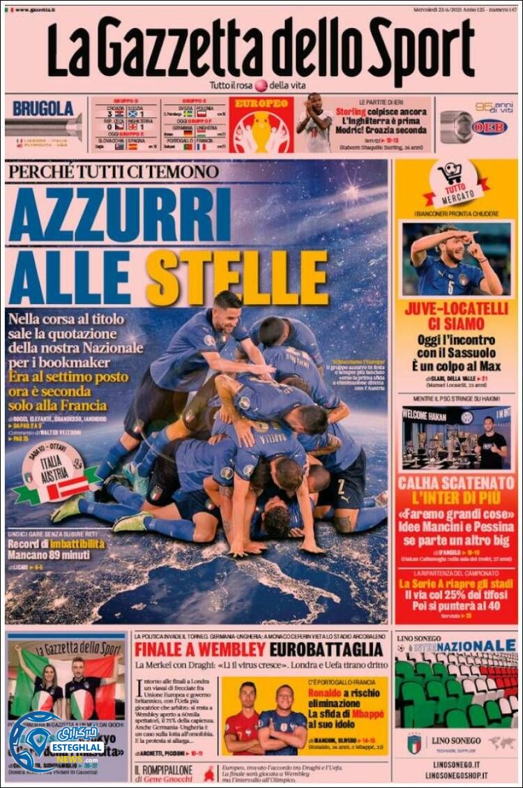 روزنامه ورزشی گاتزتا دلو اسپورت چهارشنبه 2 تیر 1400