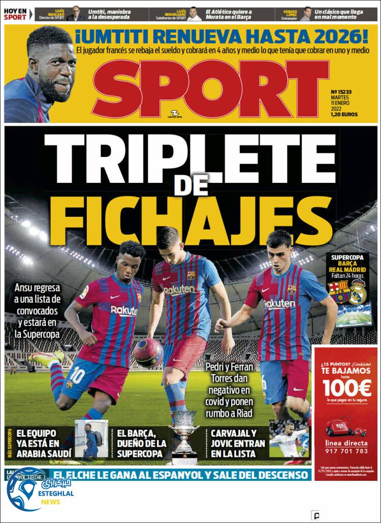 روزنامه ورزشی اسپورت سه شنبه 21 دی 1400