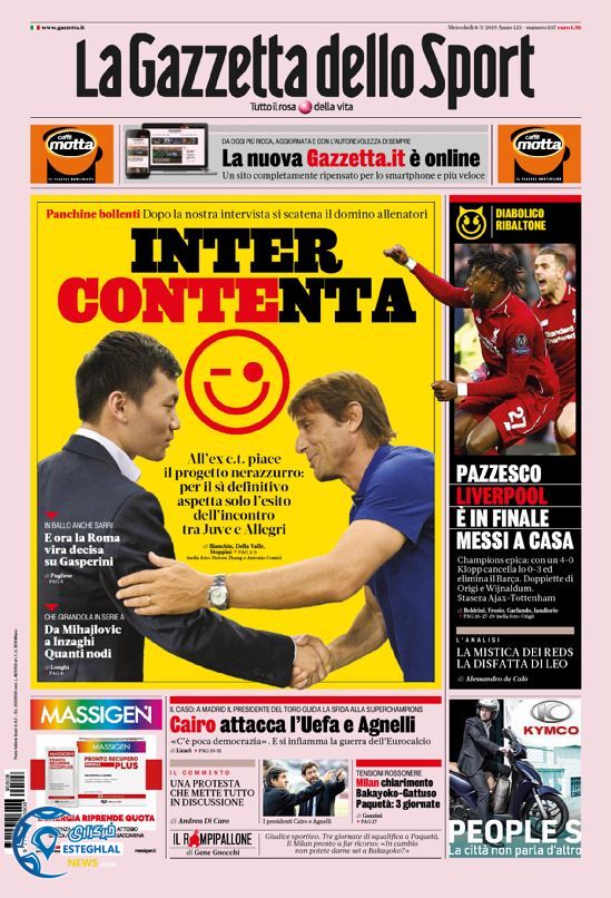 روزنامه ورزشی گاتزتا دلو اسپورت چهارشنبه 18 اردیبهشت 1398