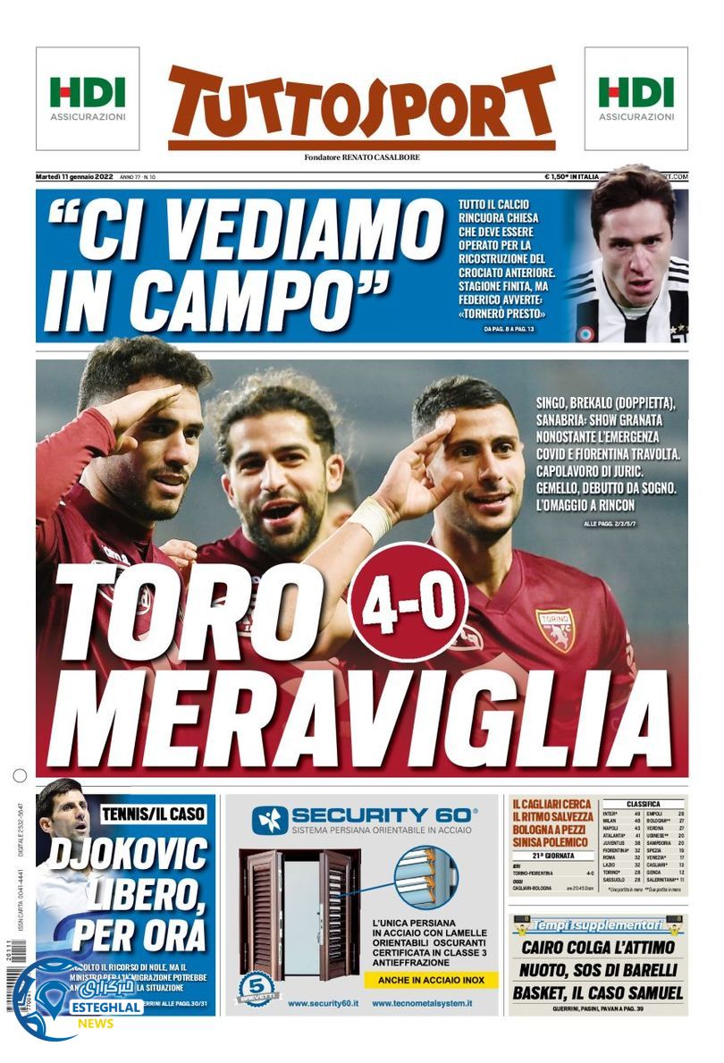 روزنامه ورزشی توتو اسپورت سه شنبه 21 دی 1400